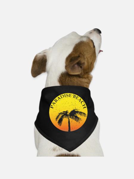 Paradise Beach CLAIM round with palm tree - Dog Bandana - black - Front