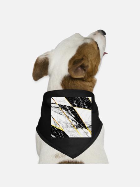 Marble Black White Gold Mosaic Geometric - Dog Bandana - black - Front