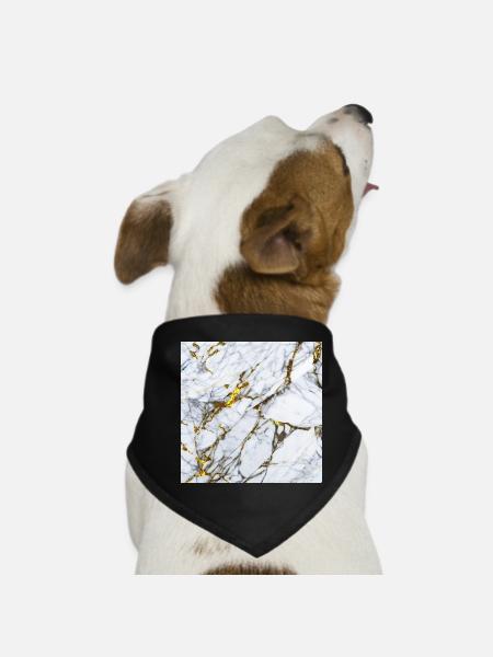 Marble White Gold Texture - Dog Bandana - black - Front