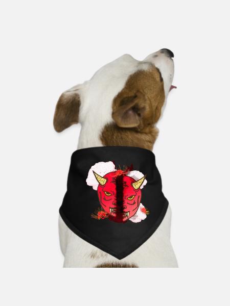 spinnen lilien, oni maske hälften - Hunde-Bandana - Schwarz