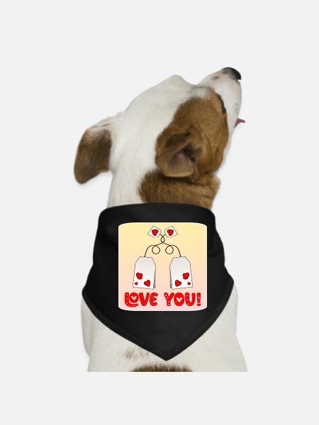 Happy Valentinstag - Tee - LOVE YOU - COUPLE - Hunde-Bandana - Schwarz - Vorne