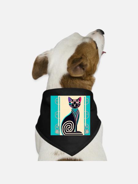 Neon Spiral Cat Art Deco - Dog Bandana - black - Front