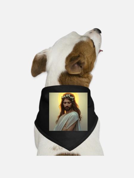 Himmlische Ruhe: Jesusfigur mit Kranz - Dog Bandana - black - Front