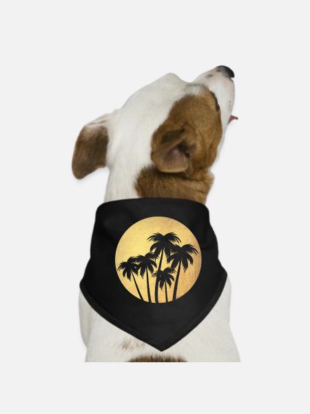 Circle Gold Palm Trees Luxury Vacation Round Chill South Seas - Dog Bandana - black - Front