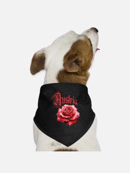 Austria Rose – Rote Blume - Vintage-Schrift - Hunde-Bandana - Schwarz - Vorne