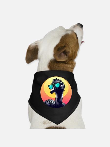 Cool Emu - Vogelstrauß mit Sonnenbrille bei - Hunde-Bandana - Schwarz - Vorne