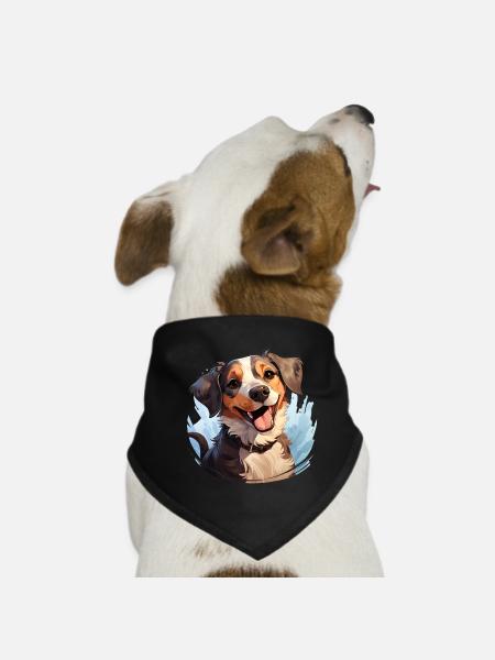 Cute Dog Design - Animals, Joy, Love - Dog Bandana - black - Front