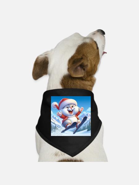 Hasenspringen Ski Weihnachten - Hunde-Bandana - Schwarz - Vorne