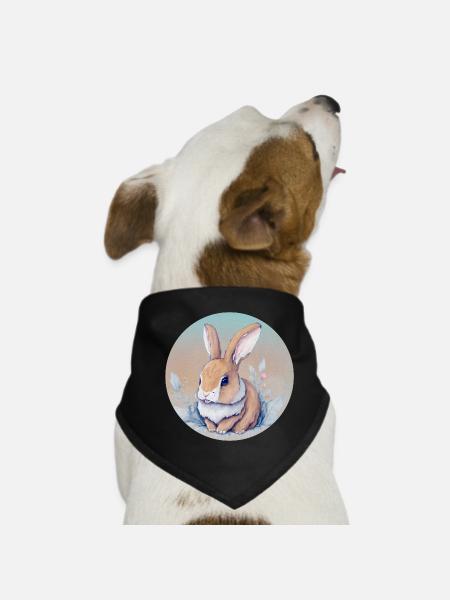 Pastellfloraler künstlerischer Hase - Hunde-Bandana - Schwarz - Vorne