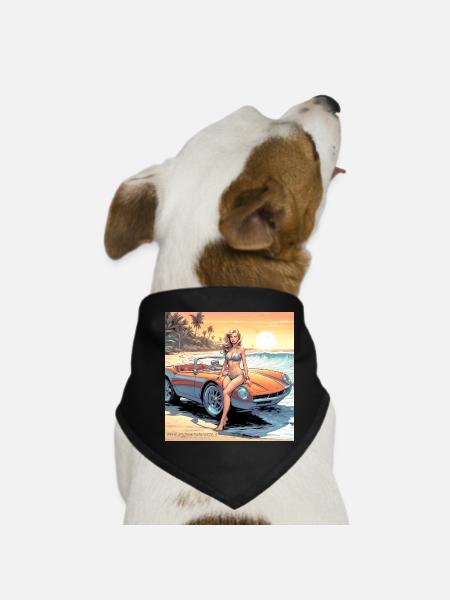 Girl with car and dream nature 3 - Dog Bandana - black - Front