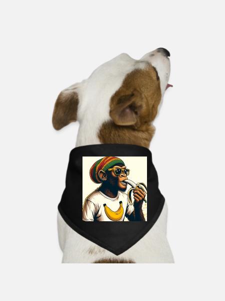 Cooler Affe isst Banane - Hunde-Bandana - Schwarz