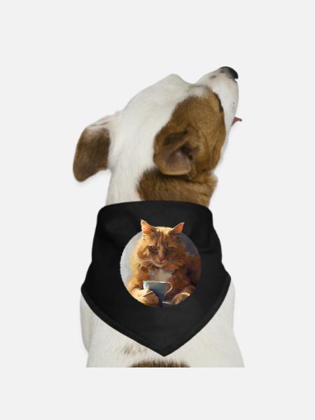 Illustration der Katze mit ihrer Tasse Kaffee - Hunde-Bandana - Schwarz - Vorne