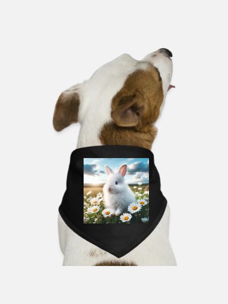 Adorable lapin blanc - Bandana pour chien - noir - Devant