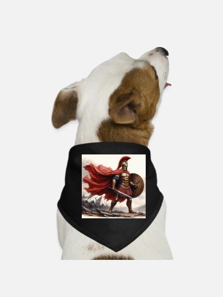 Aquarelle d’hoplite spartiate - Bandana pour chien - noir - Devant
