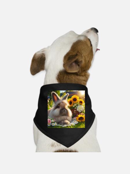 Lapin angora gris - Bandana pour chien - noir - Devant