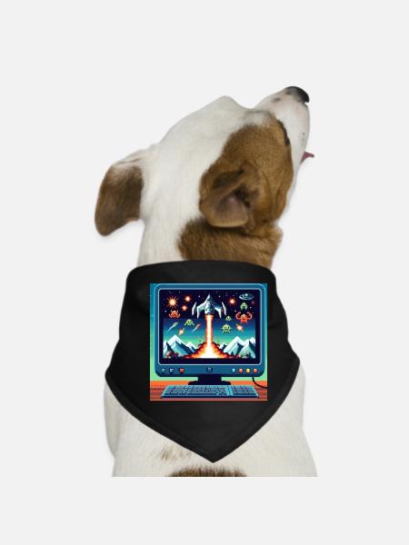 Retro-Flugzeug-Spiel - Hunde-Bandana - Schwarz - Vorne