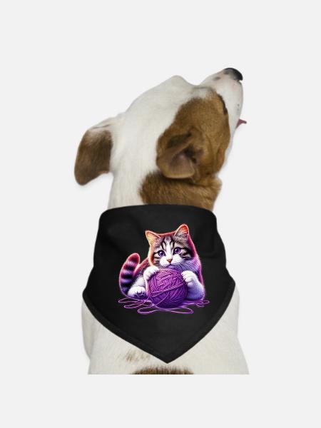 Katze spielt mit einem Wollknäuel - Hunde-Bandana - Schwarz