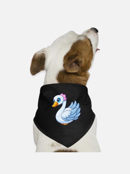Swan Cute Mascot Cartoon Character Kawaii - Dog Bandana - black - Front