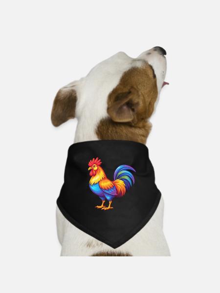 Rooster Colorful Kawaii Cartoon Character Clipart - Dog Bandana - black - Front