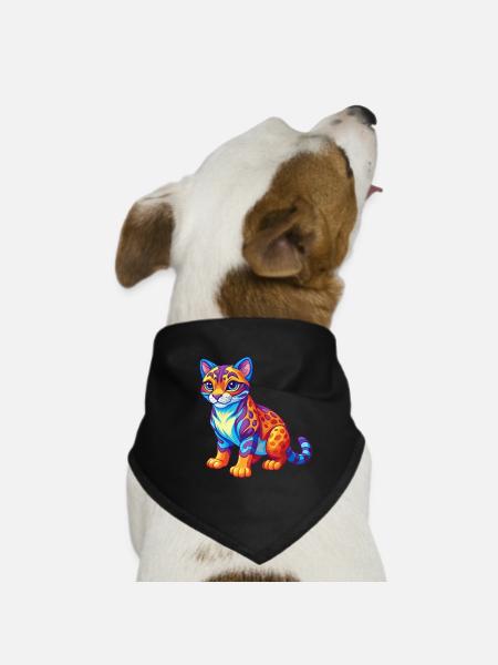 Ocelot Bunte Kawaii Cartoon Figur Clipart - Hunde-Bandana - Schwarz - Vorne