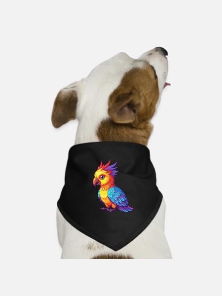 Kakadu Bunte Kawaii Cartoon Figur Vogel - Hunde-Bandana - Schwarz - Vorne