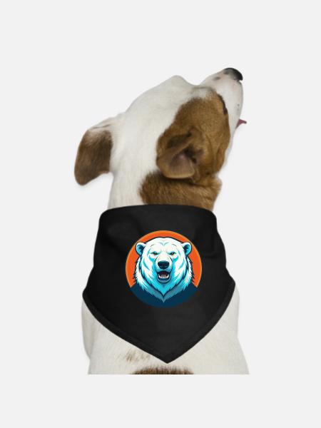 Polar Bear Cute Kawaii Cartoon Animal Pet Logo - Dog Bandana - black - Front