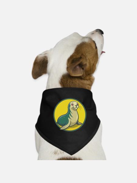 Seal Cute Kawaii Cartoon Clipart Pet Animal - Dog Bandana - black - Front