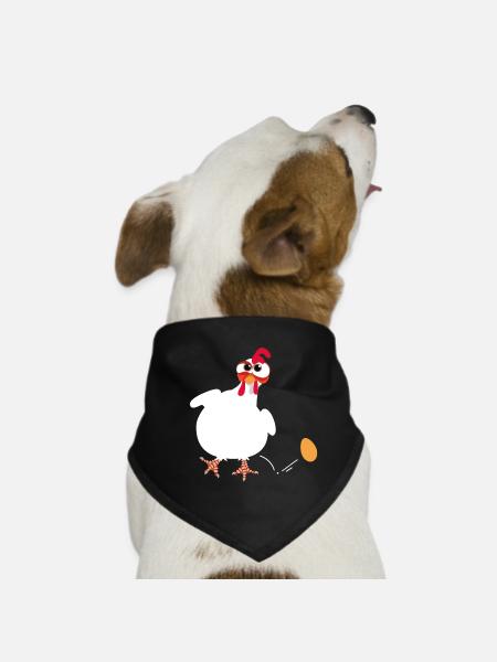 White hen lays an egg funny comic drawing - Dog Bandana - black - Front
