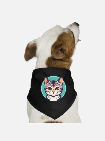 Amerikanisch Kurzhaar Katze Rasse Karikatur Kawaii Tier - Hunde-Bandana - Schwarz - Vorne