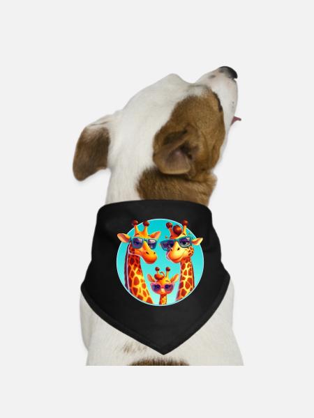 Cool giraffe family with sunglasses - Dog Bandana - black - Front