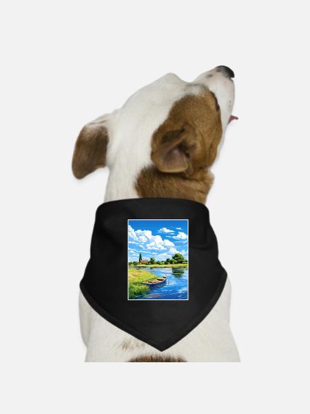 Dedham Vale Aonb Travel Poster Souvenir Paint WPA - Dog Bandana - black - Front