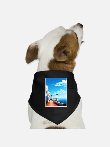 Asilah Morocco Travel Poster Souvenir Painting WPA - Dog Bandana - black - Front