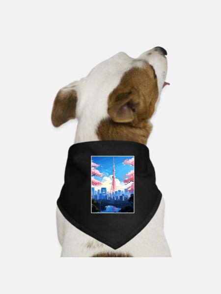 Japon Tokyo Voyage Affiche Souvenir Carte Postale Peinture - Bandana pour chien - noir - Devant