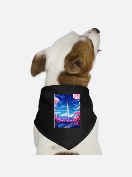 Japon Tokyo Voyage Affiche Souvenir Carte Postale Peinture - Bandana pour chien - noir - Devant