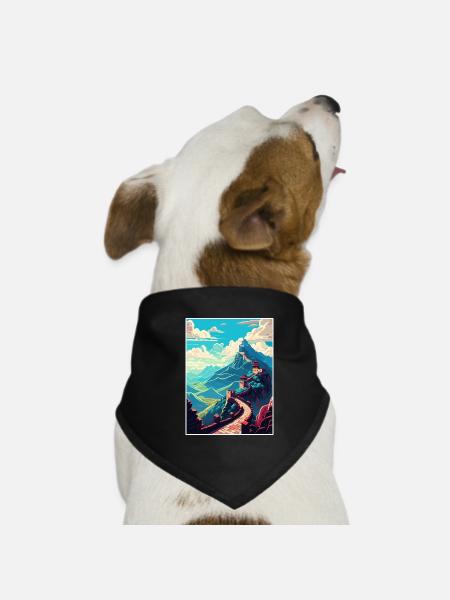 Great Wall Of China Travel Poster Souvenir Paint - Dog Bandana - black - Front