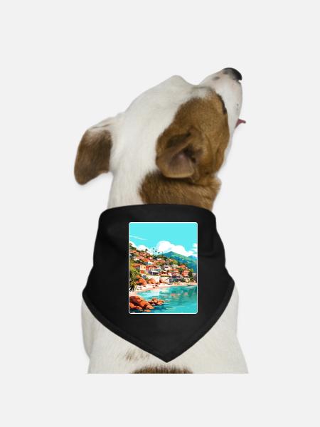 Yelapa Travel Poster Souvenir Postcard Painting - Dog Bandana - black - Front