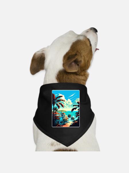 Cuba Caribbean Travel Poster Souvenir Painting WPA - Dog Bandana - black - Front