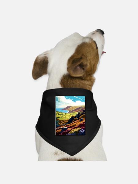 Exmoor National Park Travel Poster Postcard Paint - Dog Bandana - black - Front