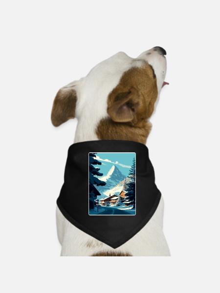 Zermatt Ski Ski Affiche de voyage Peinture souvenir WP - Bandana pour chien - noir - Devant