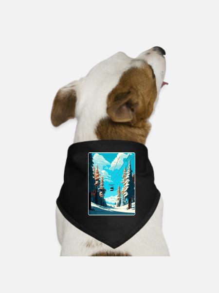 Meribel Ski Skiing Travel Poster Souvenir Paint WP - Dog Bandana - black - Front