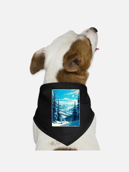 La Plagne Ski Skiing Travel Poster Souvenir WPA - Dog Bandana - black - Front