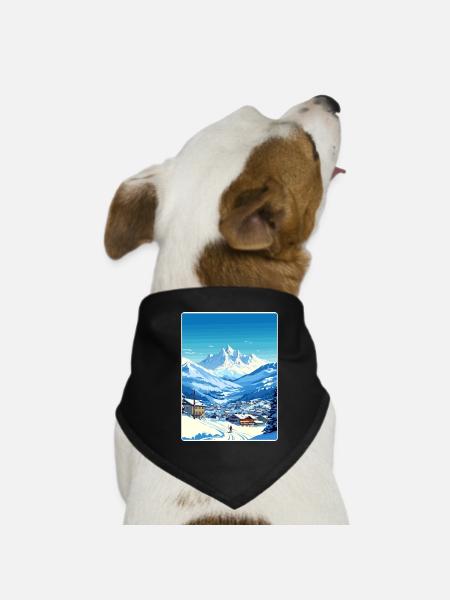 Chamonix Ski Skifahren Vintage Reise Poster Souvenir - Hunde-Bandana - Schwarz - Vorne