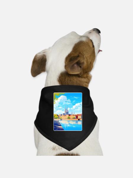 Nantes Frankreich Reise Poster Souvenir Malerei WPA - Hunde-Bandana - Schwarz - Vorne