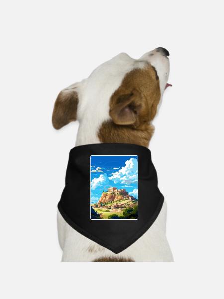 Athènes Grèce Voyage Affiche Peinture Souvenir WPA - Bandana pour chien - noir - Devant