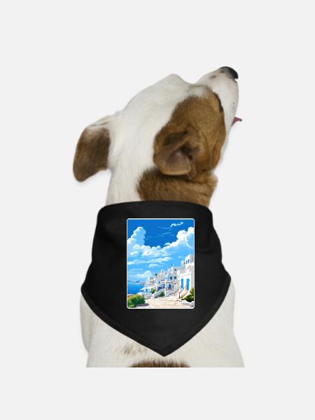 Mykonos Grèce Affiche de voyage Peinture Souvenir WPA - Bandana pour chien - noir - Devant