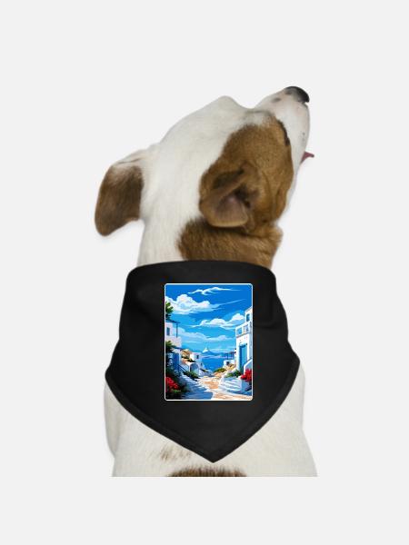 Milos Grèce Affiche de voyage Souvenir Carte Postale Peinture - Bandana pour chien - noir - Devant