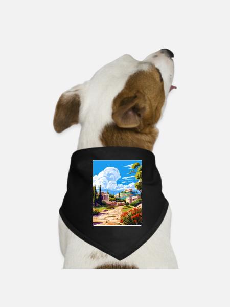 Grèce Voyage Affiche Souvenir Peinture WPA - Bandana pour chien - noir - Devant