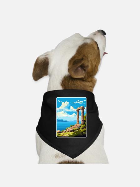 Samothrace Grèce Affiche de voyage Peinture Souvenir WPA - Bandana pour chien - noir - Devant