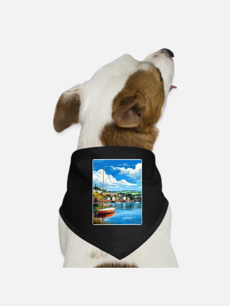 Fowey River England Vintage Reise Poster Souvenir - Hunde-Bandana - Schwarz - Vorne