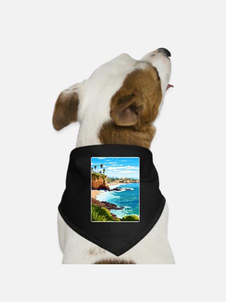 Corona Del Mar California Travel Poster Souvenir - Dog Bandana - black - Front